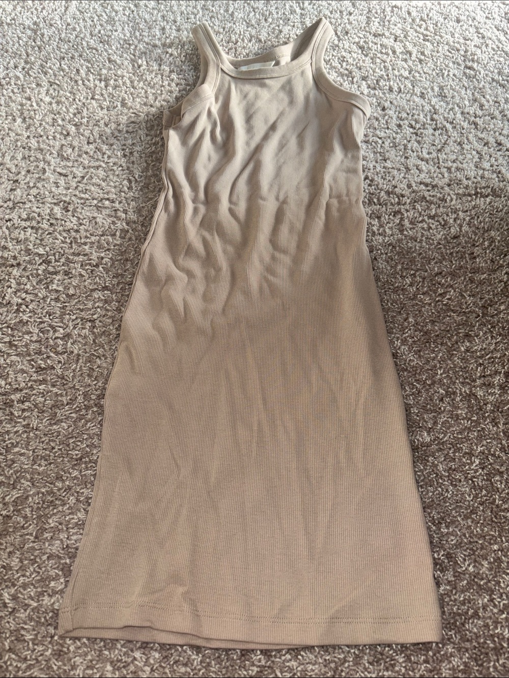 Sleeveless Ribbed Midi Dress in Beige